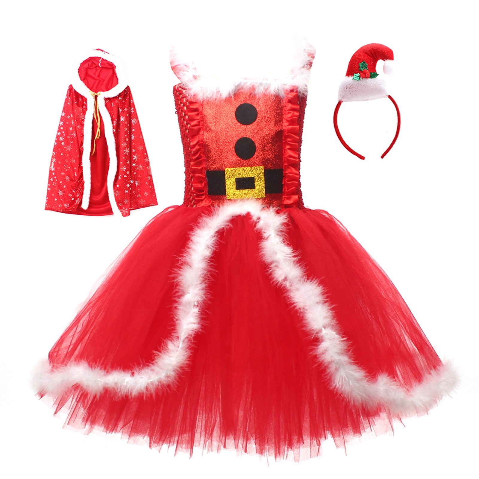 Generic Christmas Kids Girls Santa Children Xmas Play Dress for Kid Holiday Party(2-3 Years,Red)